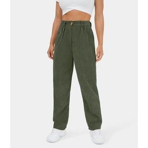 HALARA RIFLE GREEN Mid Rise Button Zipper Side Pocket Corduroy Casual Pants SZ S